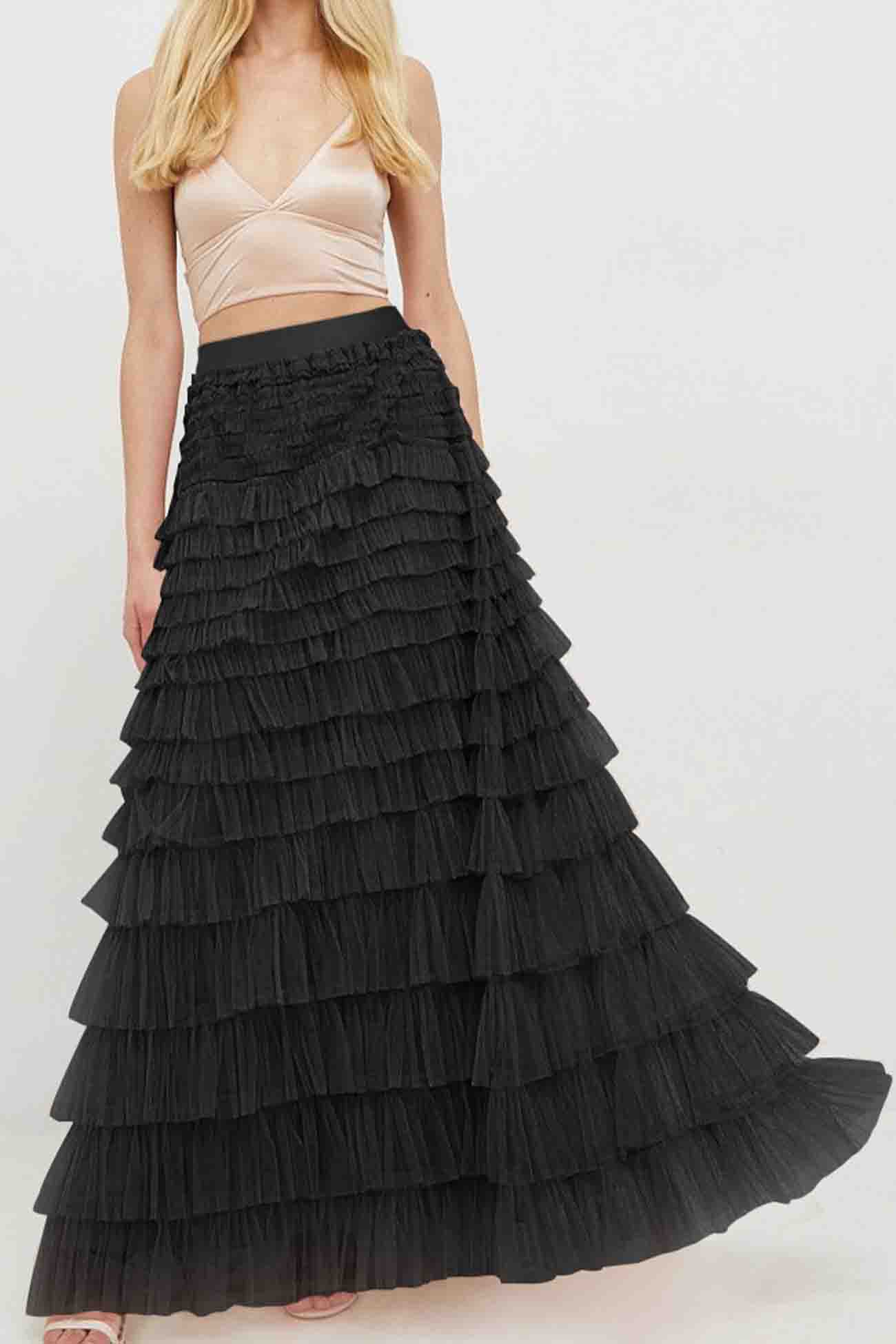 Mesh A-line Tiered Skirt