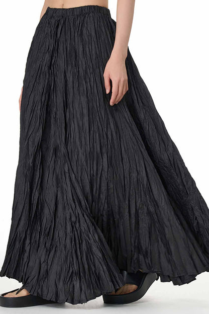 Solid Color Pleated Midi Skirt