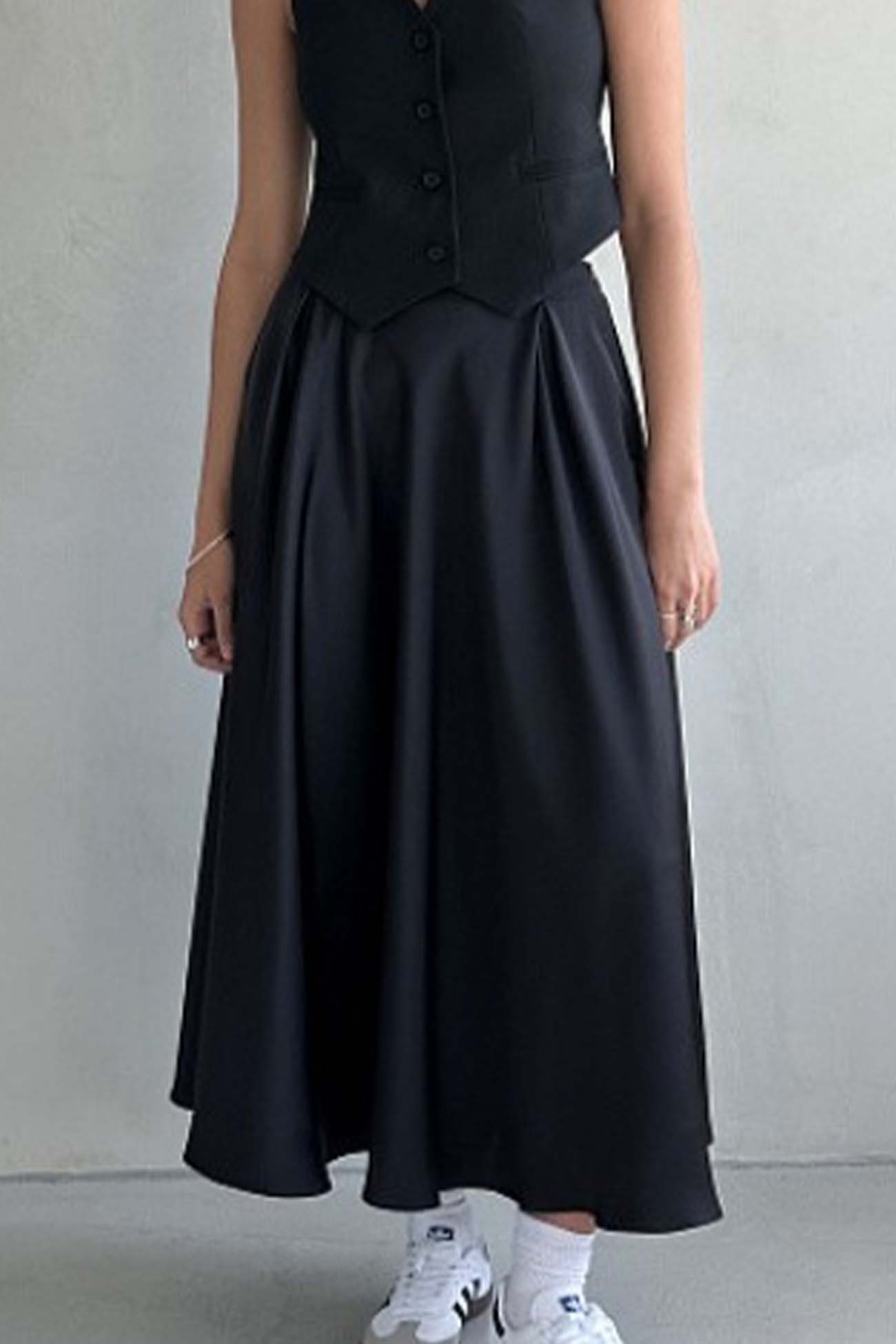 Satin High Rise A-line Midi Skirt