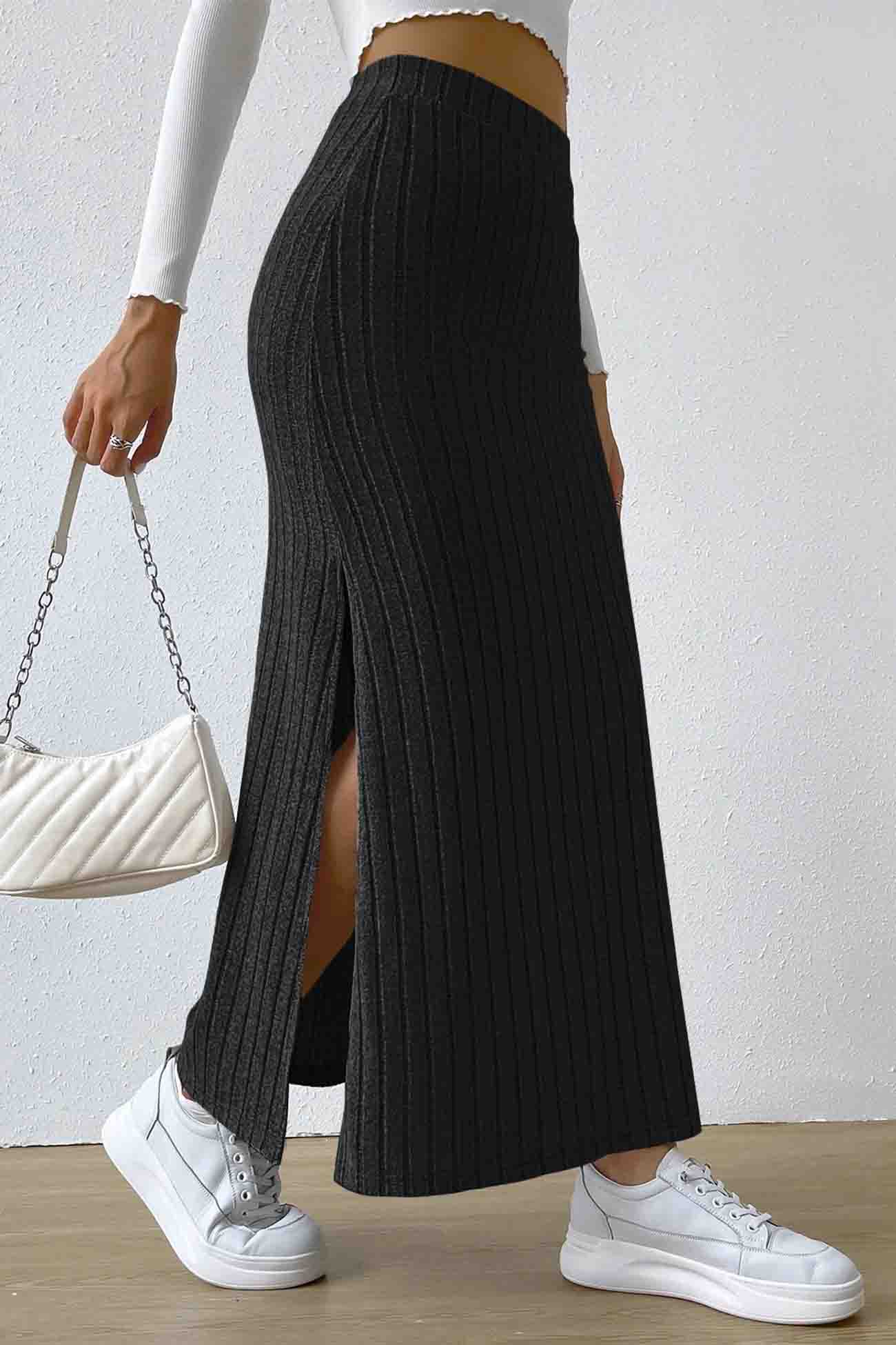 Solid Color Slit Knitted Skirt