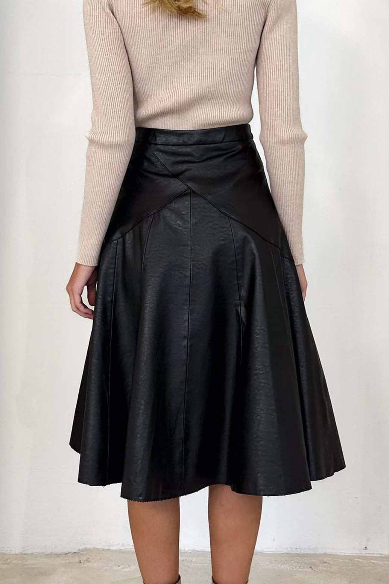 Leather High Waist Pleated Midi Skirt