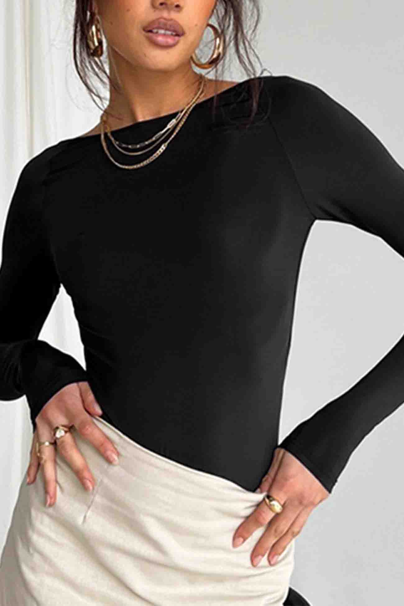 Solid Long Sleeve Crew Neck Top