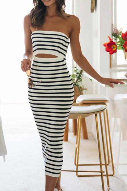 Striped Sleeveless Hollow Knitted Dress