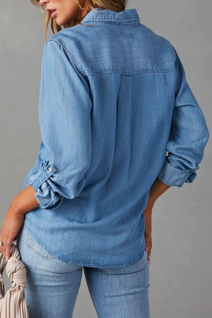 Long Sleeve Button-Up Denim Blouse