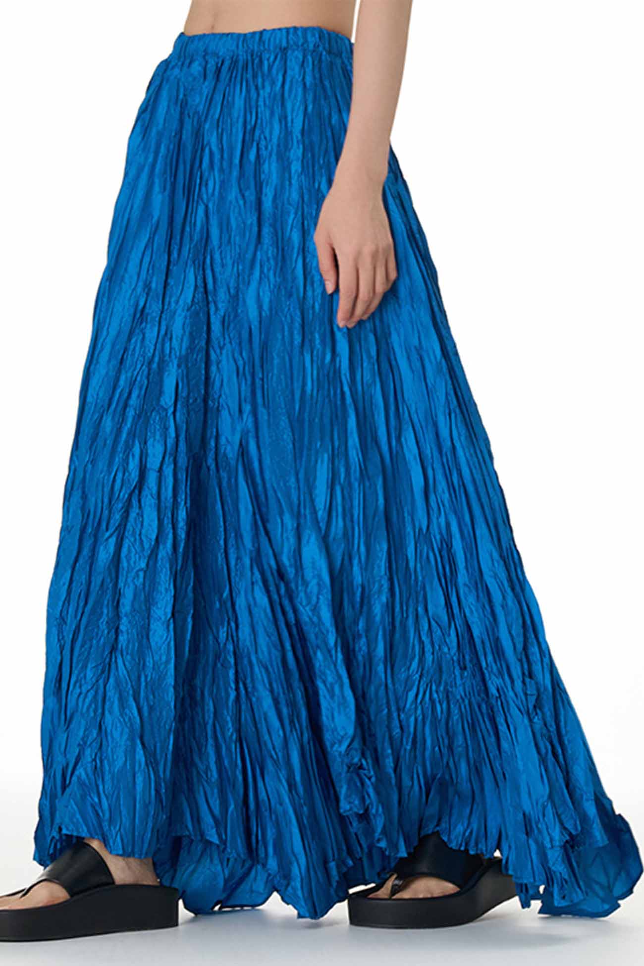 Solid Color Pleated Midi Skirt