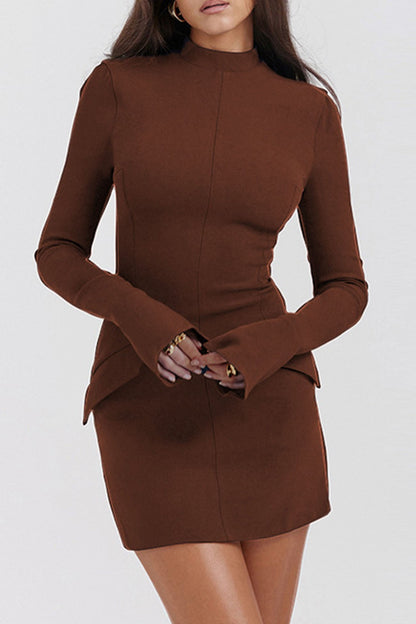 Solid Color Mock Neck Bell Sleeve Dress