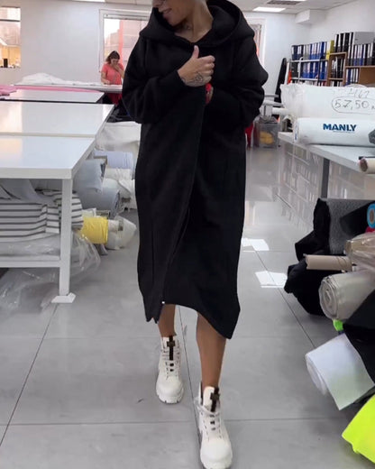 Solid color hooded long coat