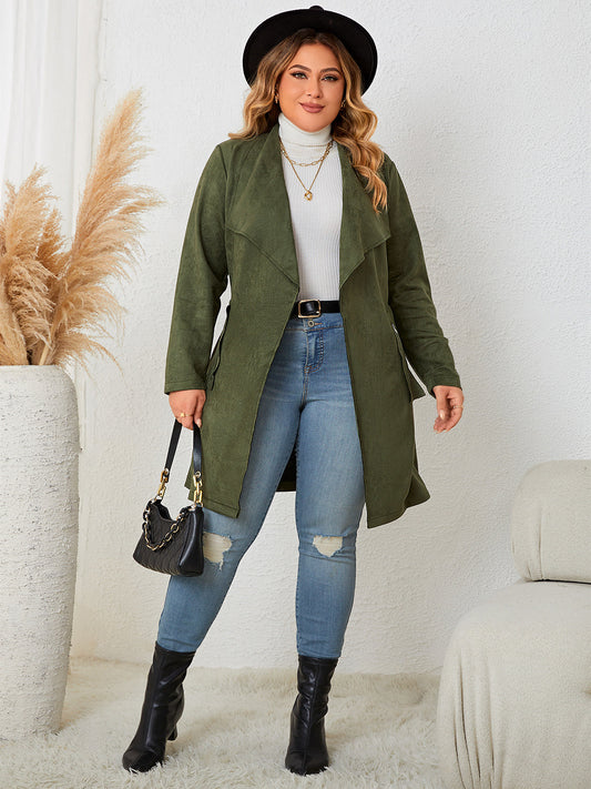 Plus Size Tie Back Trench Coat Army Green clothes coat Hanny jackets long sleeve Ship From Overseas Shipping Delay 09/29/2023 - 10/04/2023