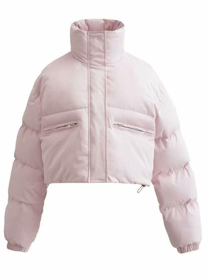 Snap and Zip Closure Drawstring Cropped Winter Coat Blush Pink clothes Jackets & Coats K&BZ Ship From Overseas