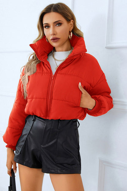 Zip-Up Winter Coat with Pockets Red clothes jacket puffy jacket R.T.S.C Ship From Overseas Shipping Delay 09/29/2023 - 10/03/2023