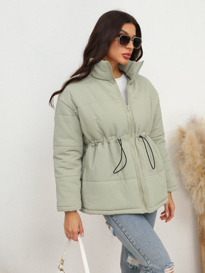 Drawstring Waist Zip-Up Fahsion Puffer Jacket