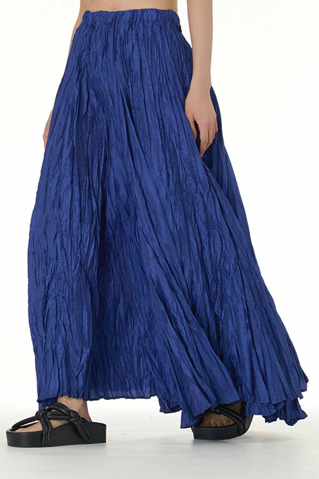 Solid Color Pleated Midi Skirt