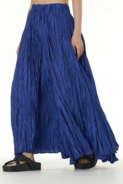 Solid Color Pleated Midi Skirt