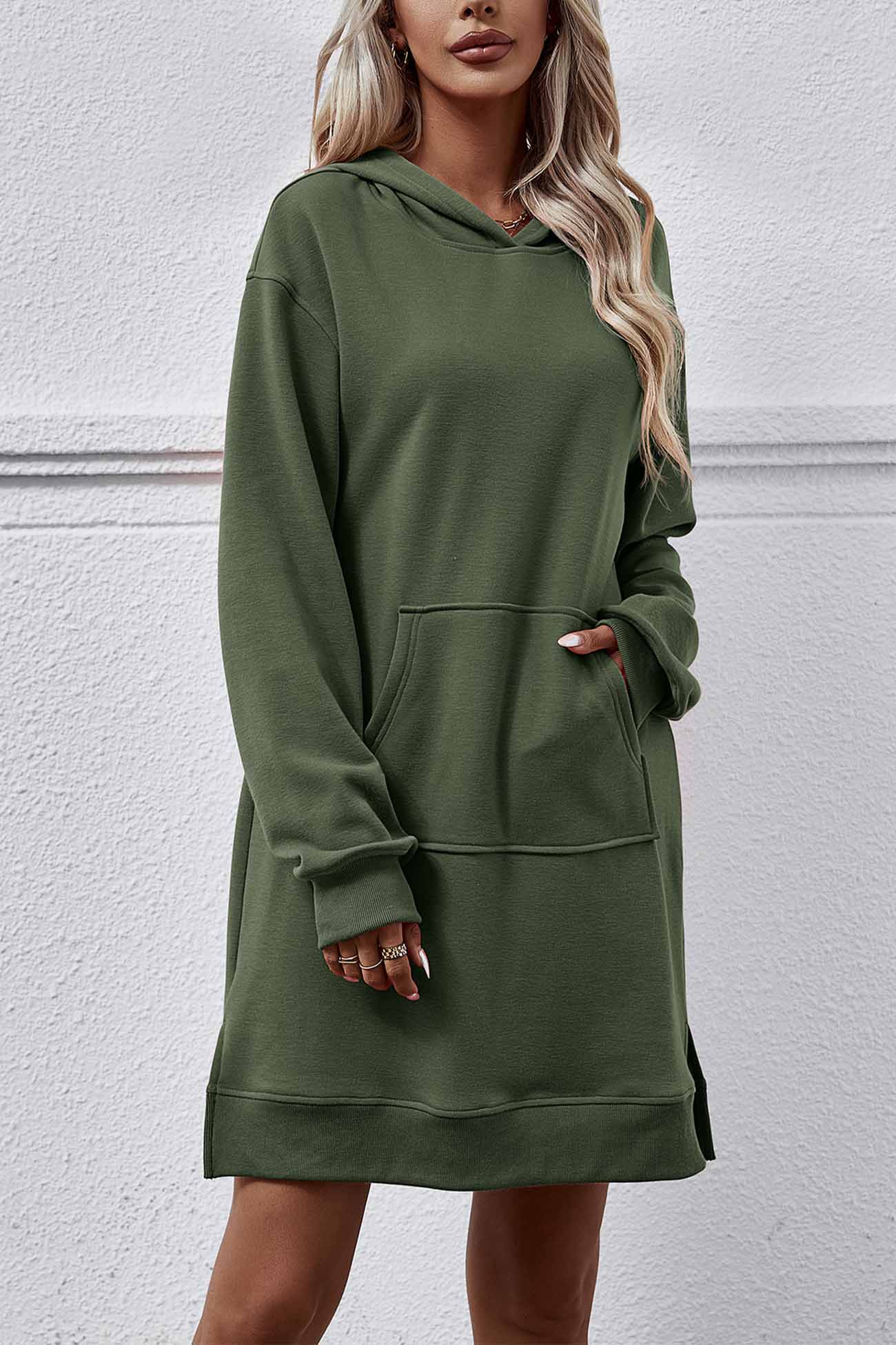 Pocket Slit Midi Hoodie Dress