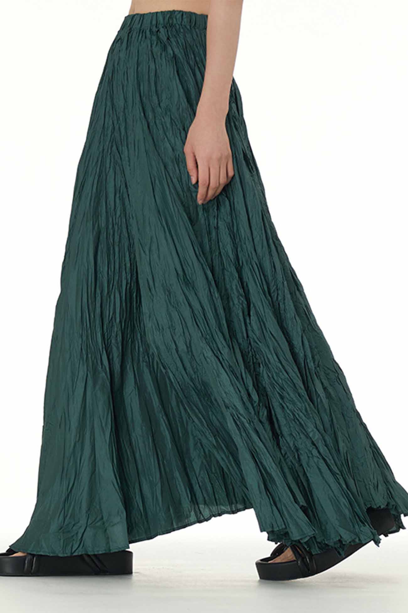 Solid Color Pleated Midi Skirt