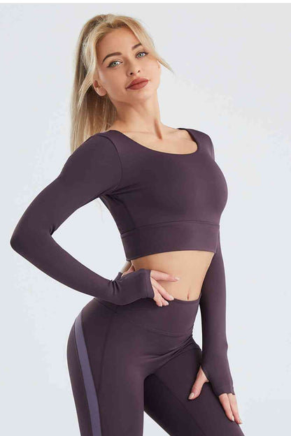 Crisscross Cropped Sports Top Dusty Purple activewear clothes crop top croptop J@S long sleeve long sleeve shirts long sleeve top Ship From Overseas