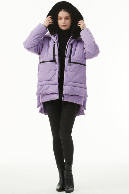 Wisteria Plush Linen Zip Up Hooded Puffer Coat