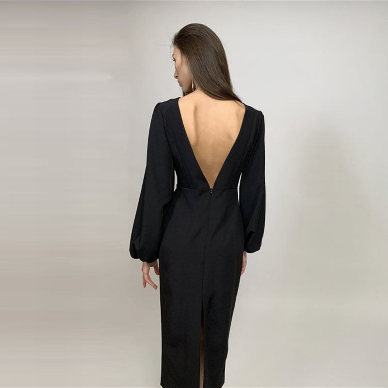 Diana Slit O-Neck Backless Midi Dress