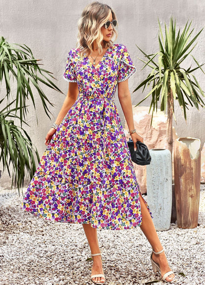 Lisa Bohemian Floral Print Summer Midi Dress