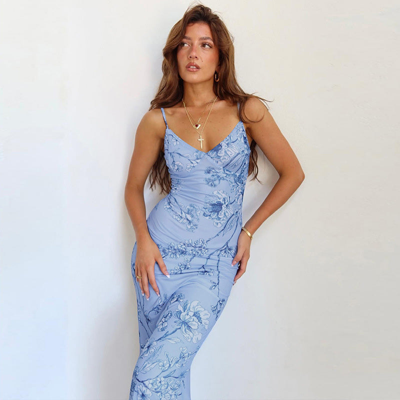 Aria Flower Print Halter Maxi Dress