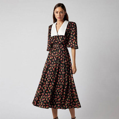 Cheryl Doll Collar Print Midi Dress