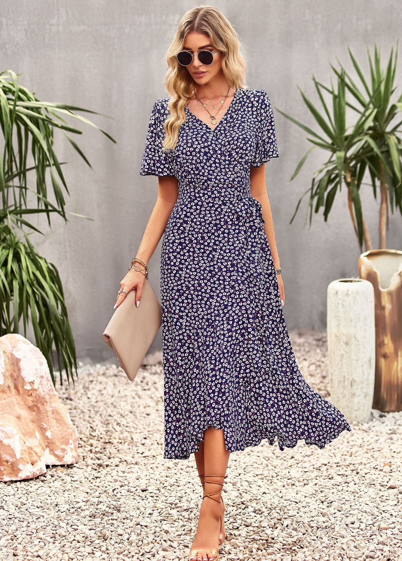 Joanna Floral Print A-line Split Summer Midi Dress