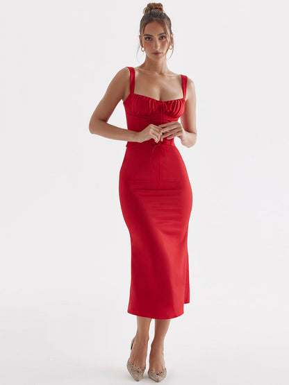 Vivian Spaghetti Strap Backless Midi Dress