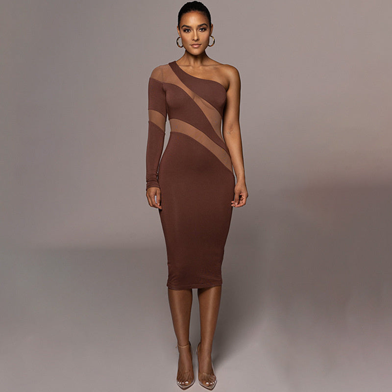 Jill Mesh See Through Patchwork Midi Dress