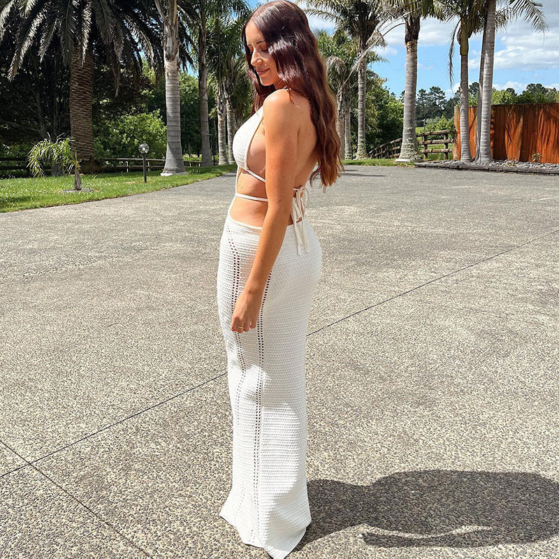 Karen Hollow Out Halter Backless Maxi Dress