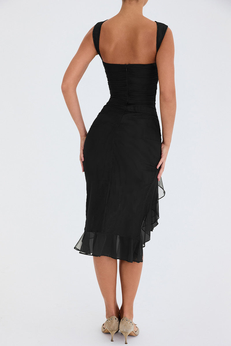 Wendy Ruffle Ruched Midi Dress