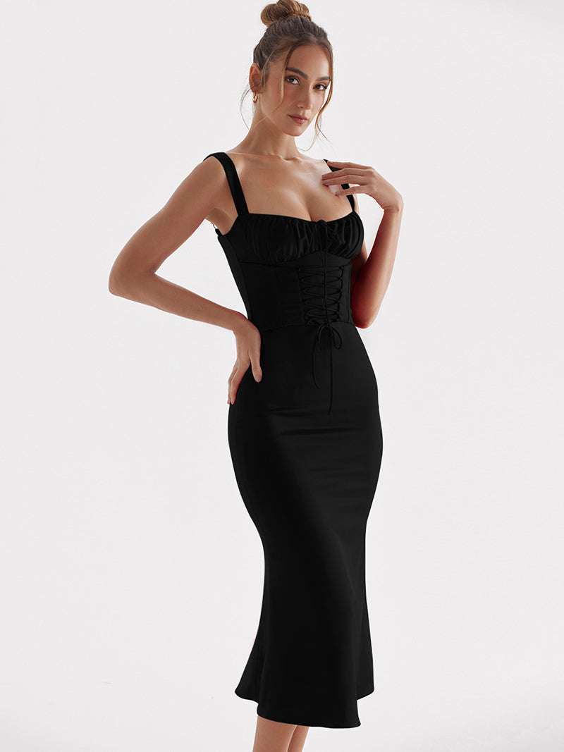 Vivian Spaghetti Strap Backless Midi Dress