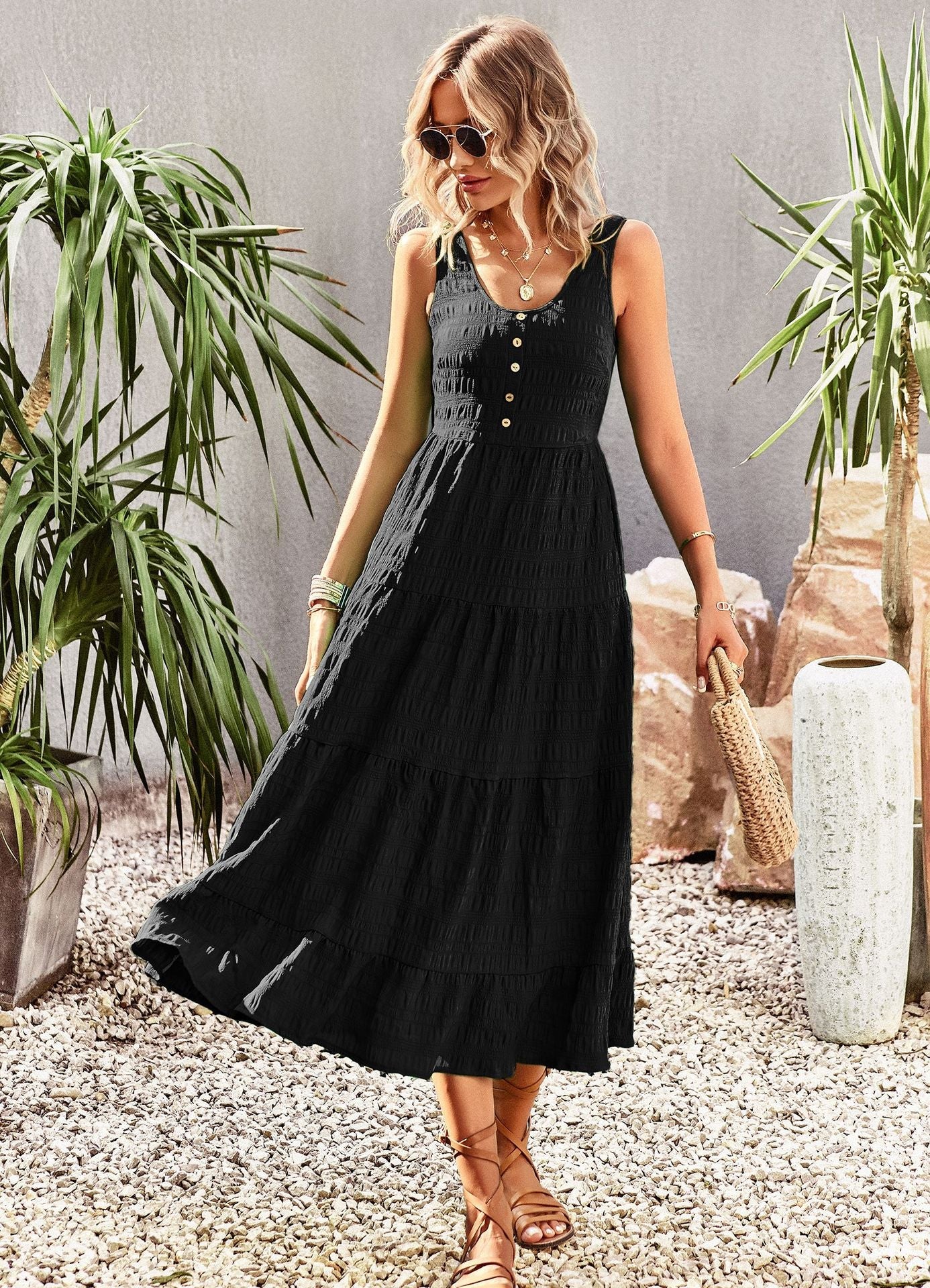 Sue A-line Sleeveless Summer Midi Dress