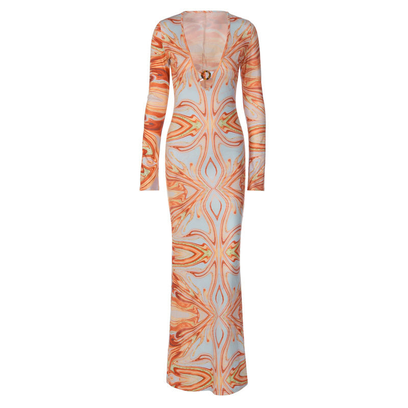 Patricia V Neck Print Maxi Dress