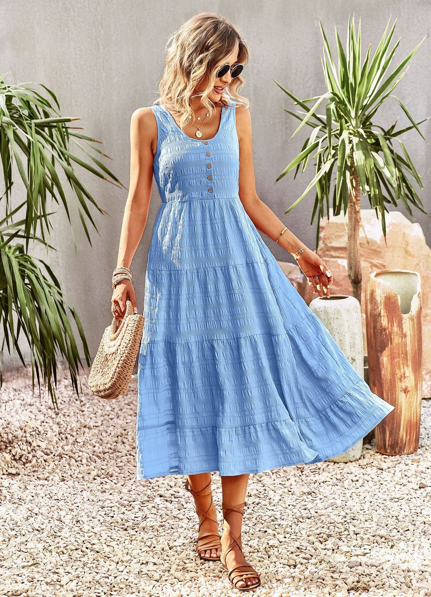 Sue A-line Sleeveless Summer Midi Dress