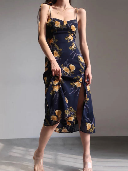 Candice Flower Print Spaghetti Strap Midi Dress