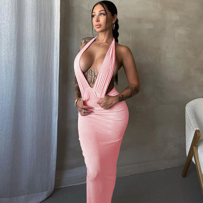 Nikki Deep V Neck Sexy Maxi Dress