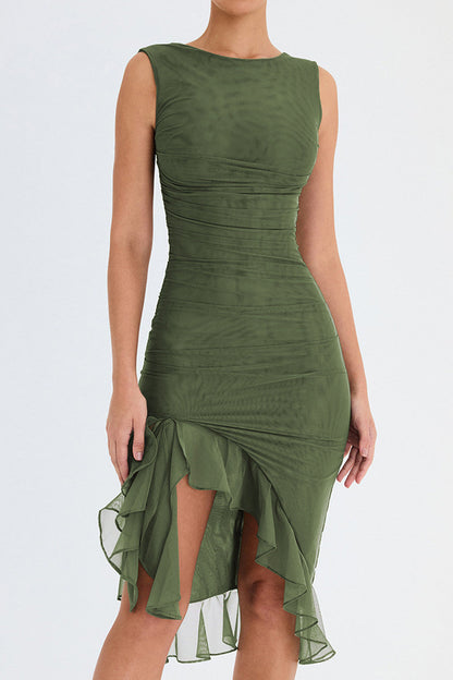 Wendy Ruffle Ruched Midi Dress