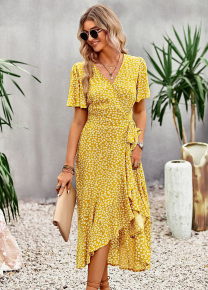 Joanna Floral Print A-line Split Summer Midi Dress