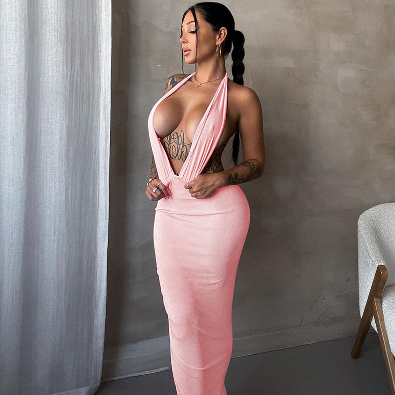 Nikki Deep V Neck Sexy Maxi Dress