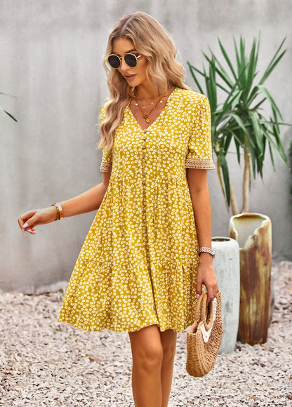 Maria Boho Floral Print Summer Midi Dress