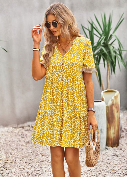 Maria Boho Floral Print Summer Midi Dress