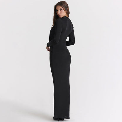 Leila Black Deep V Neck Sexy Maxi Dress