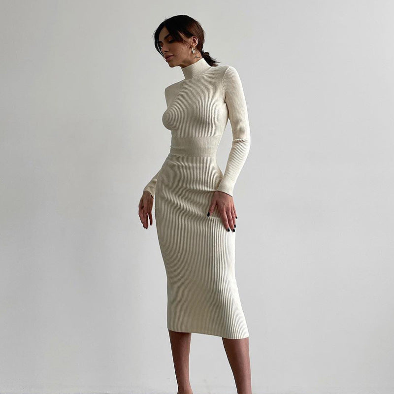 Emma Long Sleeve High Neck Knitted Midi Dress