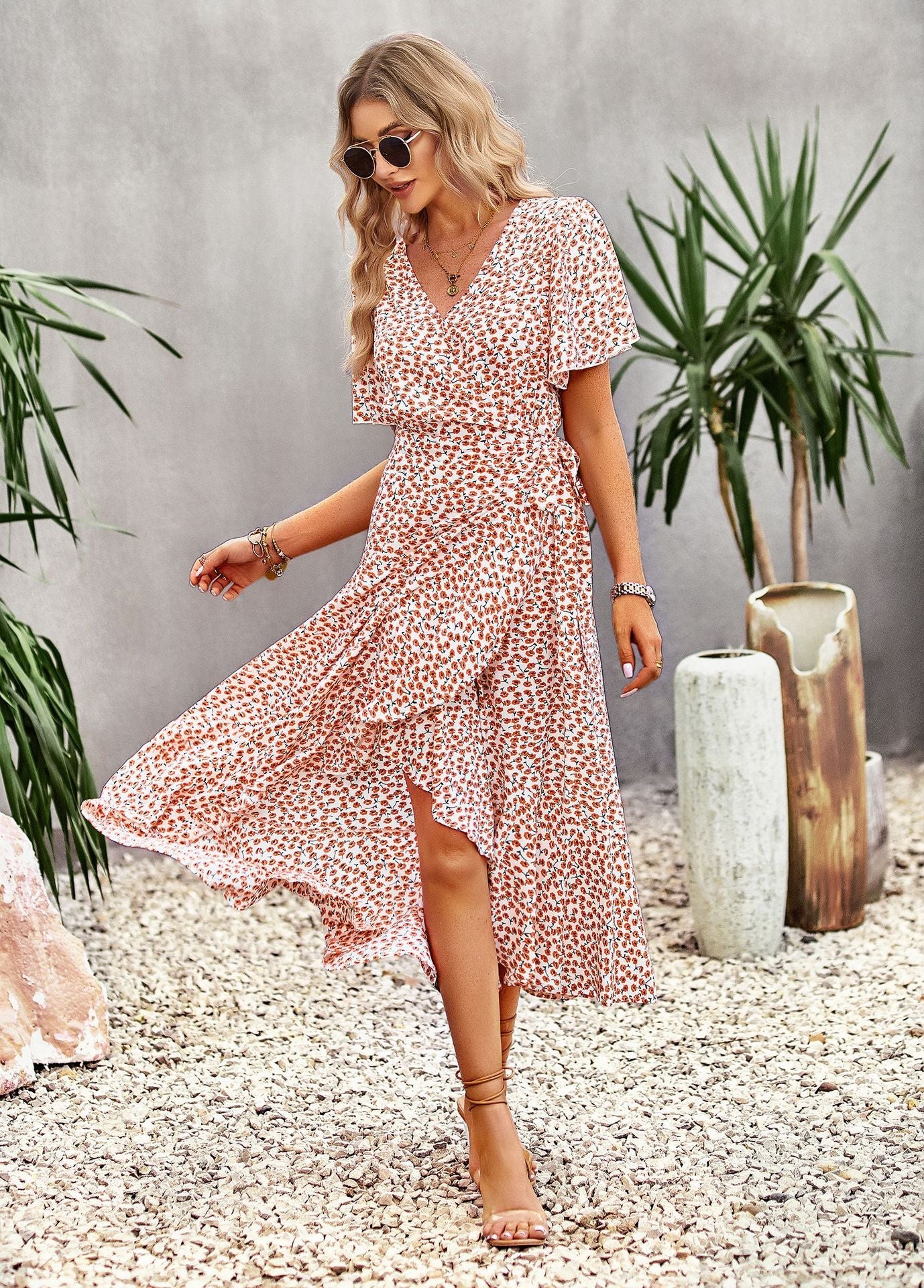 Joanna Floral Print A-line Split Summer Midi Dress