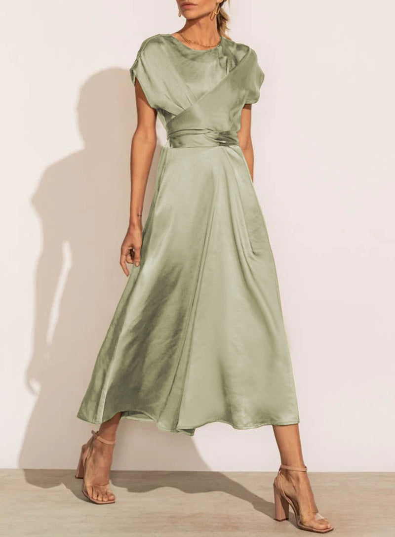 Juliet Cross Sashes Solid Satin O-Neck Sleeveless Long Dress