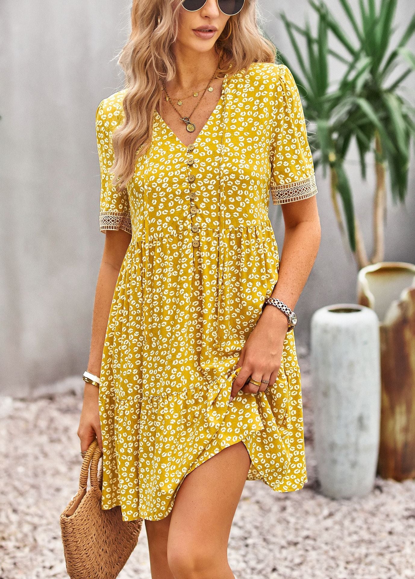 Maria Boho Floral Print Summer Midi Dress