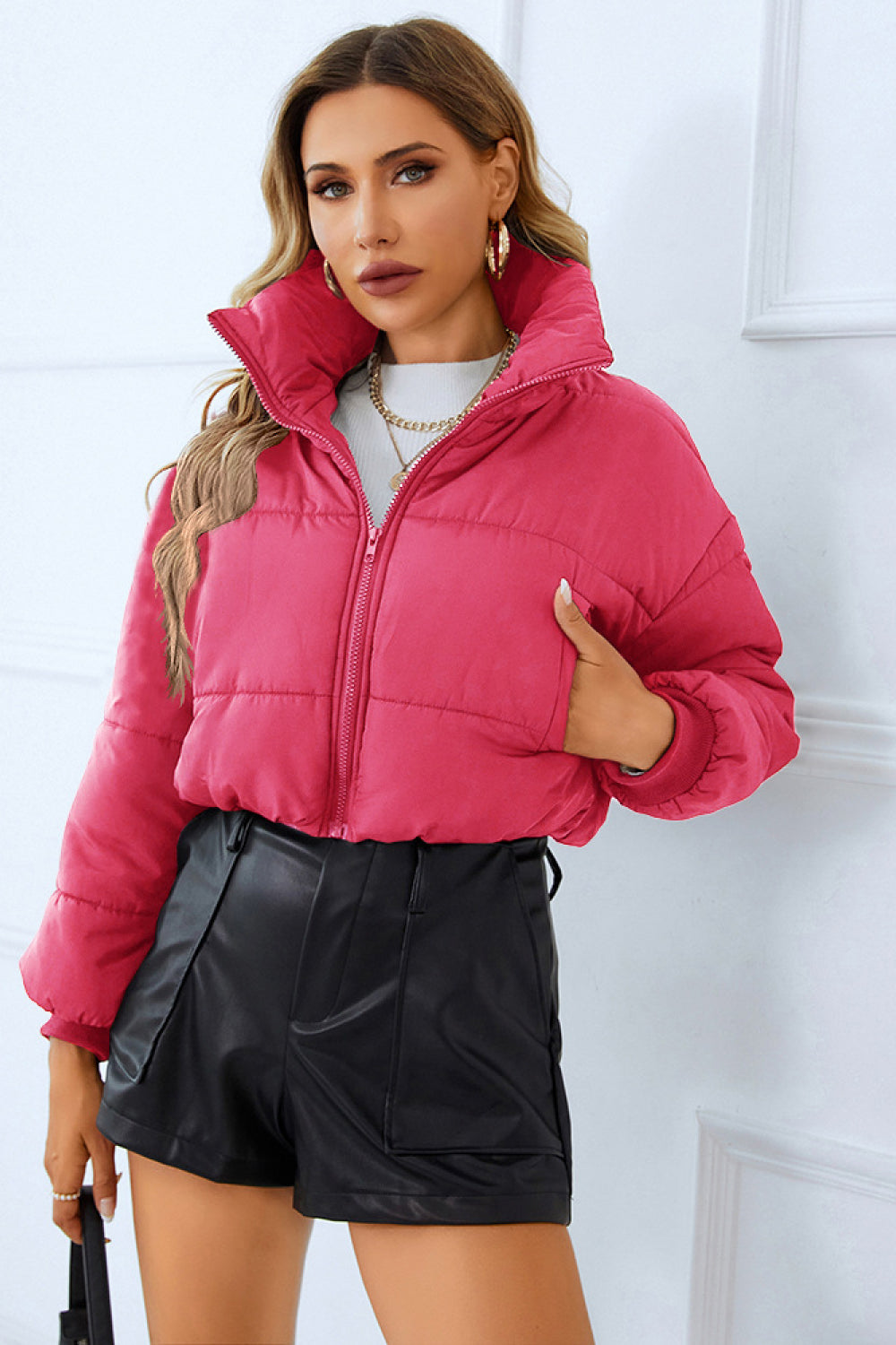 Zip-Up Winter Coat with Pockets Strawberry clothes jacket puffy jacket R.T.S.C Ship From Overseas Shipping Delay 09/29/2023 - 10/03/2023