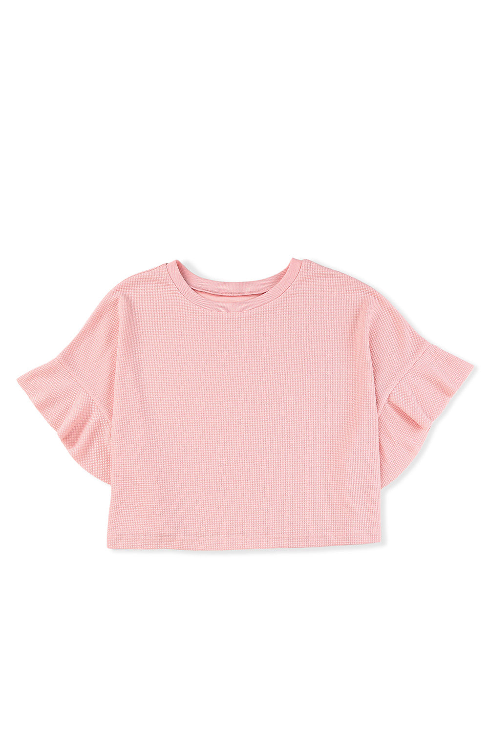 Pink Waffle Knit Ruffled Half Sleeve Blouse