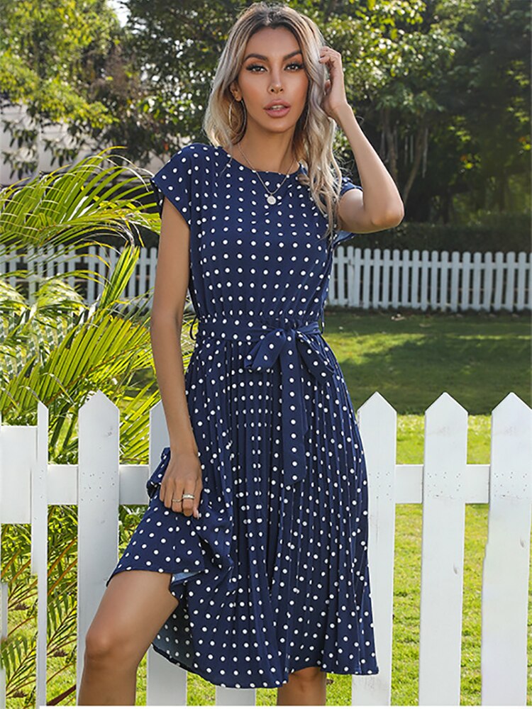 Jessie Summer Polka Dot Short Sleeve Midi Dress