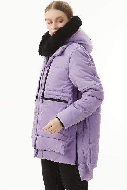 Wisteria Plush Linen Zip Up Hooded Puffer Coat